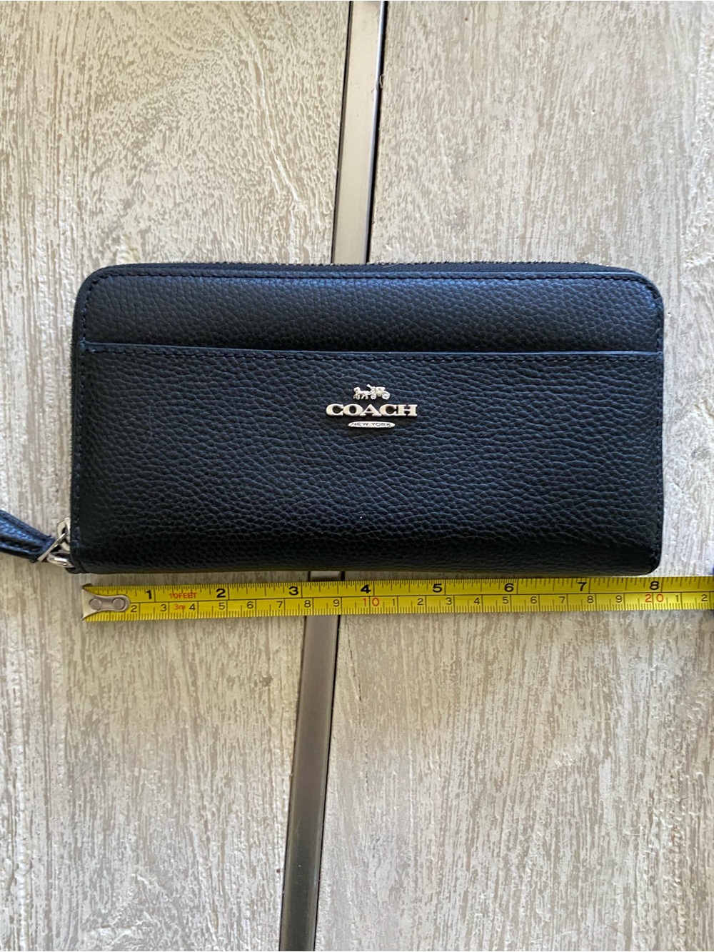 Coach Black Pebbled Leather Zip Wallet with Silver Logo - Picture 3 of 6